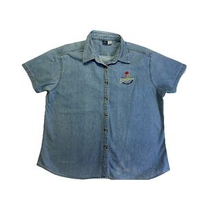 VTG River Palms Resort & Casino Las Vegas Denim Button-Up Short Sleeve Womens XL